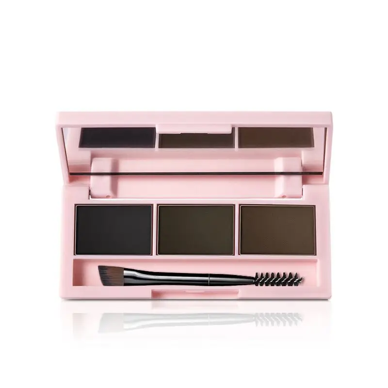 

OEM Wholesale custom label cosmetic 3 colors eyebrow powder kit with mirror and eyebrow brush