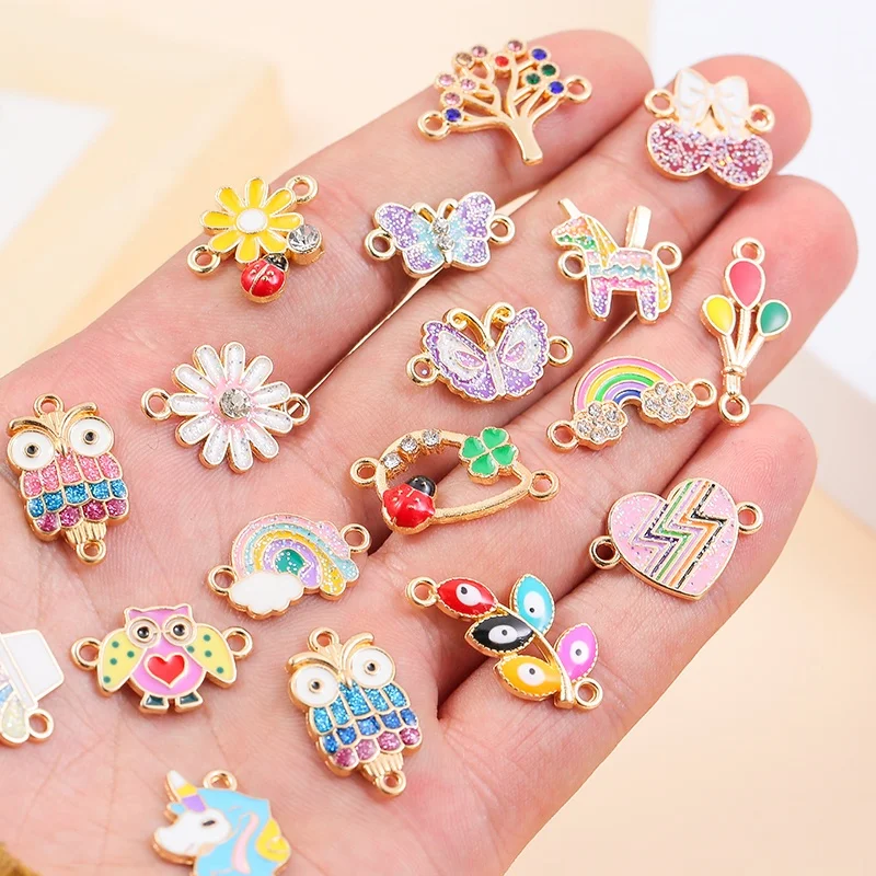 

Mixed Glitter Flower Butterfly Enamel Unicorn Charms Connector Pendants For Jewelry Making DIY Handmade For Bracelet Accessories, Color