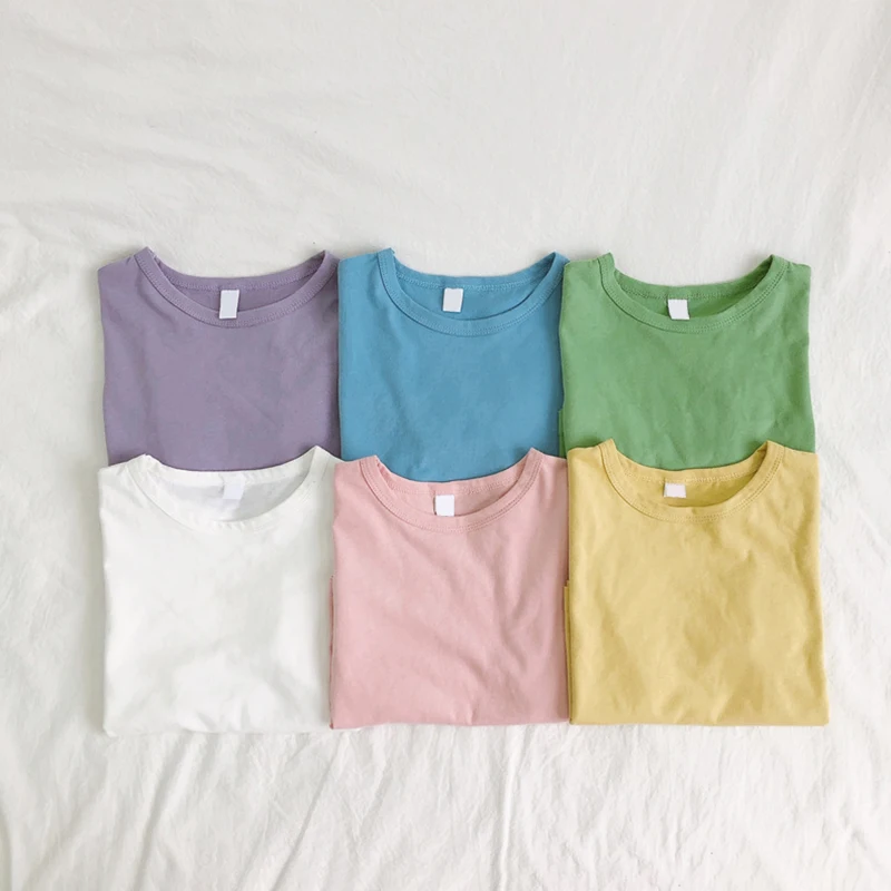 

2021 Spring kids Pure color cotton girls long sleeve t-shirt