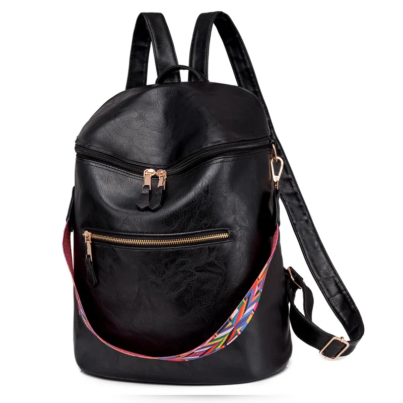 

2021 Amazon Hot Selling Pu Leather Black Ladies Back Pack Bags Women Large Capacity Waterproof Backpacks, 7 colors