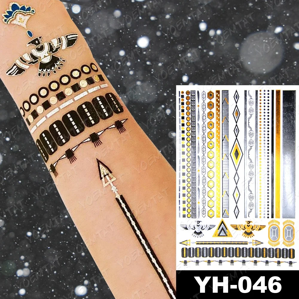 

New Hot Selling Gold Foil Metallic Temporary Tattoo Sticker women, Cmyk