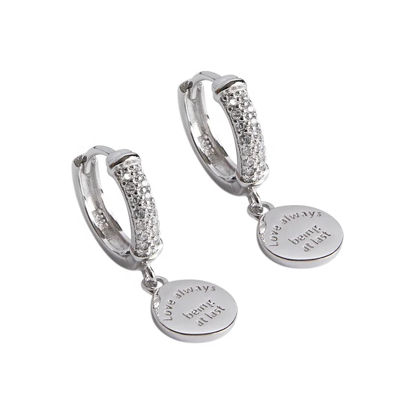 

Wholesale Gift Women Fashion Antique Coin huggie Silver 925 Earrings with charm