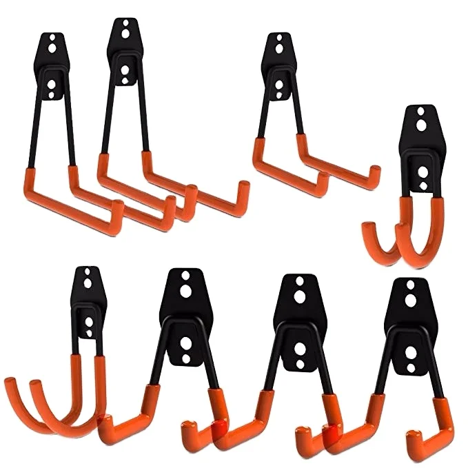 

Garage Hooks, Inteli-topia Steel Garage Storage Hooks Utility Double Heavy Duty for Organizing Power Tools, Ladders, Bikes, Bulk, Black, red, orange, green