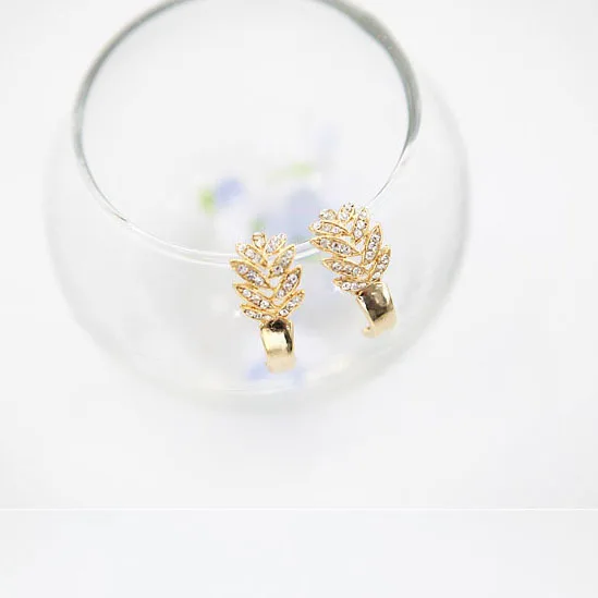 REETI Women's Best Gift 925 Sterling Silver Leaves Earrings with Zircon Hoop Gold Plated for Wedding Party Fashion Jewelry