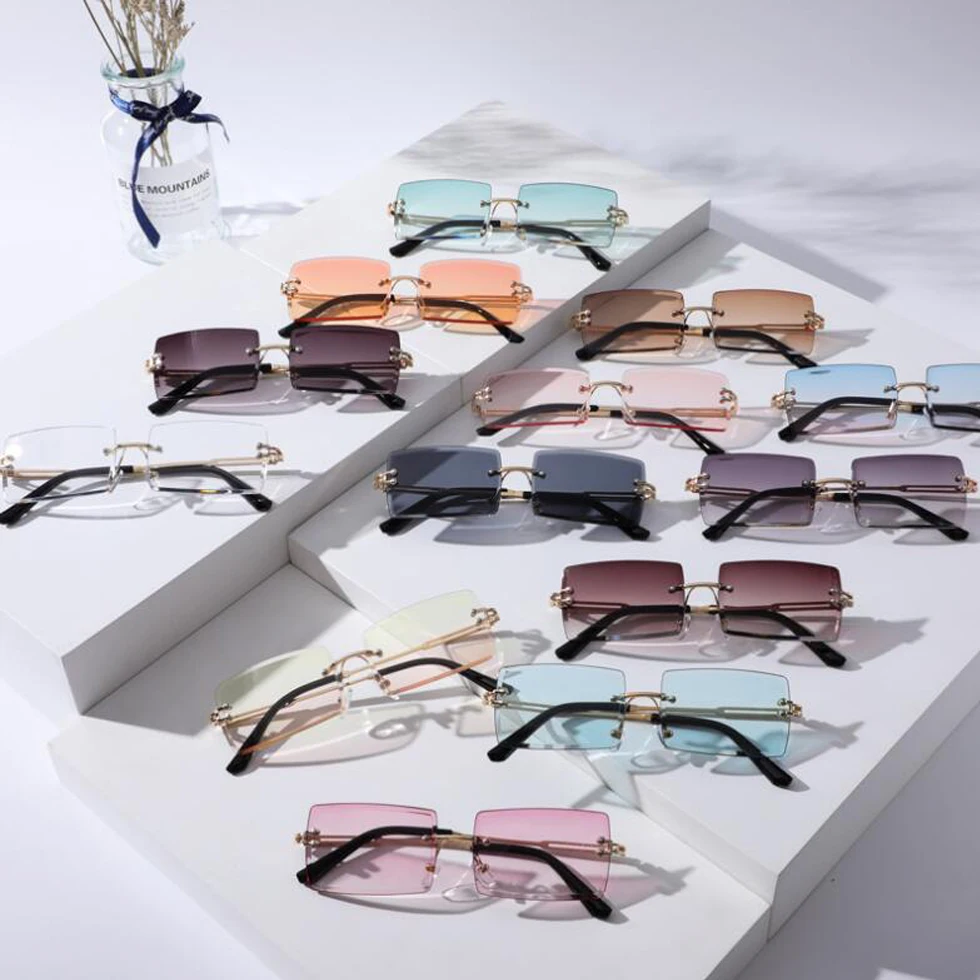 

2022 Hot Sale Street Beat Fashion Rimless Square Frame sunglasses, 2018 women 2019 hot sale shades 2021 sunglasses 2020, Custom colors