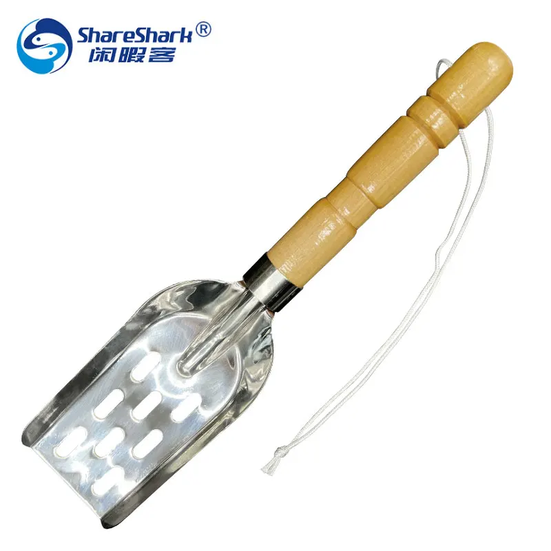 

Stainless Steel Shrimp Bait Shovel Non Slip Integrated Wooden Handle Shrimp Spatula Fishing Bait Shovel