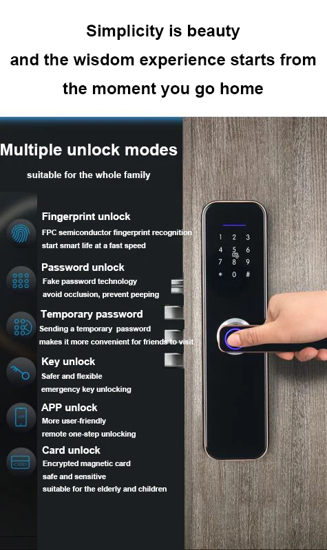QLEUNG Digital Lock S806 Smart Tuya TTLock Fingerprint Passcode Card Key Wifi DoorLock For Hotel Apartment Home Office Wifi Lock