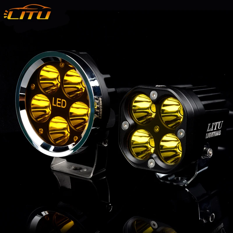 Litu new car and motorcycle LED 50w white and yellow spotlights highlight LED five beads high quality round headlights