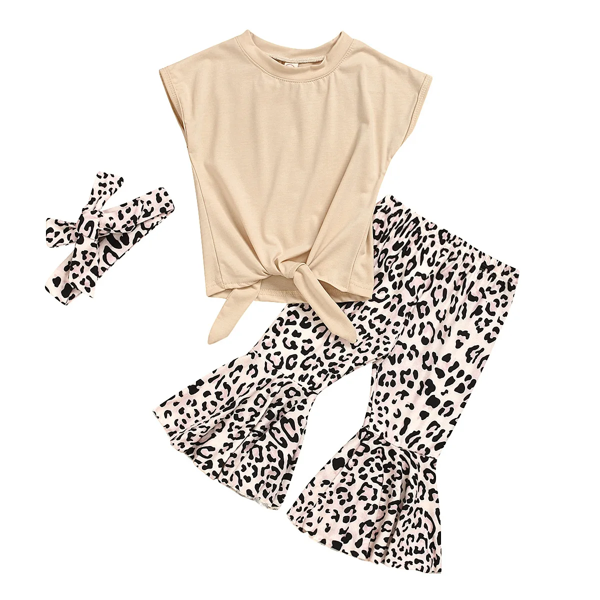 

Spring Summer 2020 leopard print stretch bell bottoms pure cotton wide shouldered sleeveless plain color kids clothing for girls, As pic shows, we can according to your request also