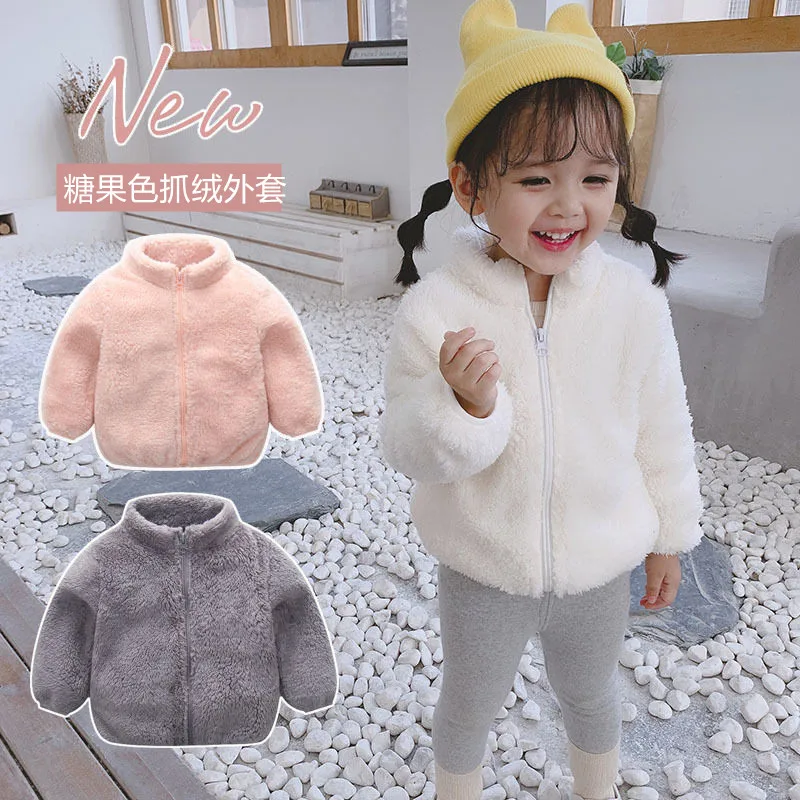 

Fashionable little girl coat winter warm children's zipper jacket plush children's spring clothes wholesale