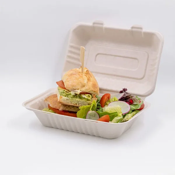 

Disposable Eco friendly Pulp Molding 9"x6" sugarcane pulp lunch box bagasse food container