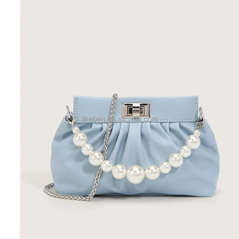 

LIKEBAG fashion pearl chain cloud soft leather folds small fragrant style one shoulder messenger underarm bag handbag for women