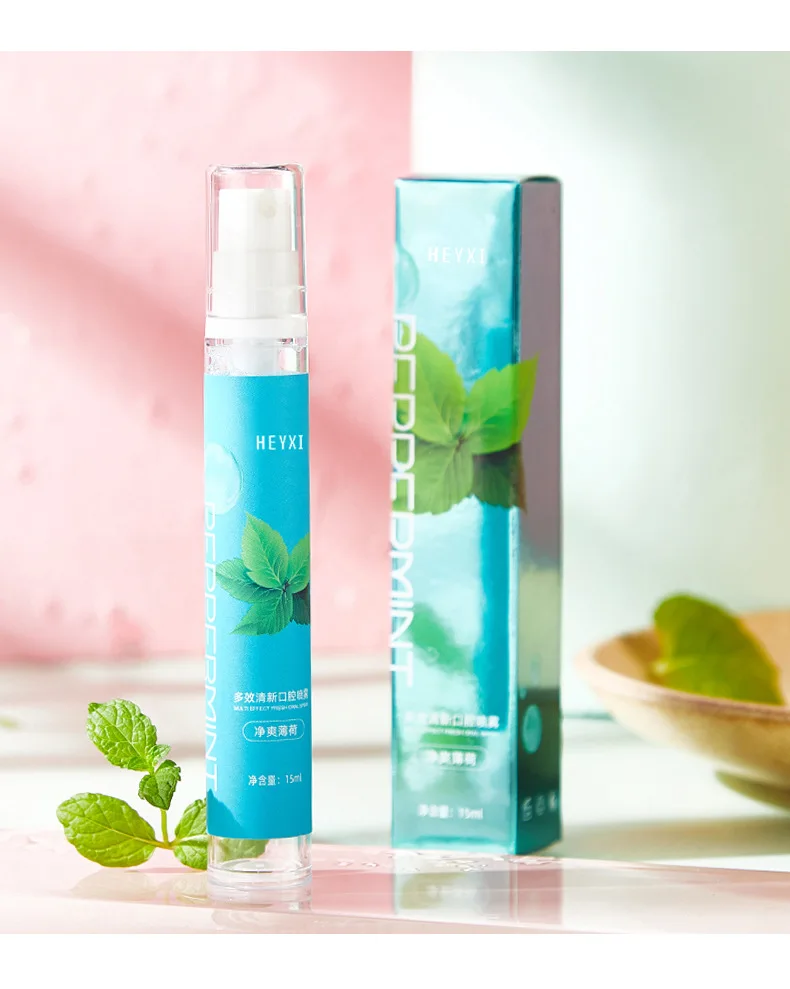 

15ML Plant Ingredients Pure Herbal Oral Hygiene Dental Care Mint Peach Edible Oral Spray with Vitamins