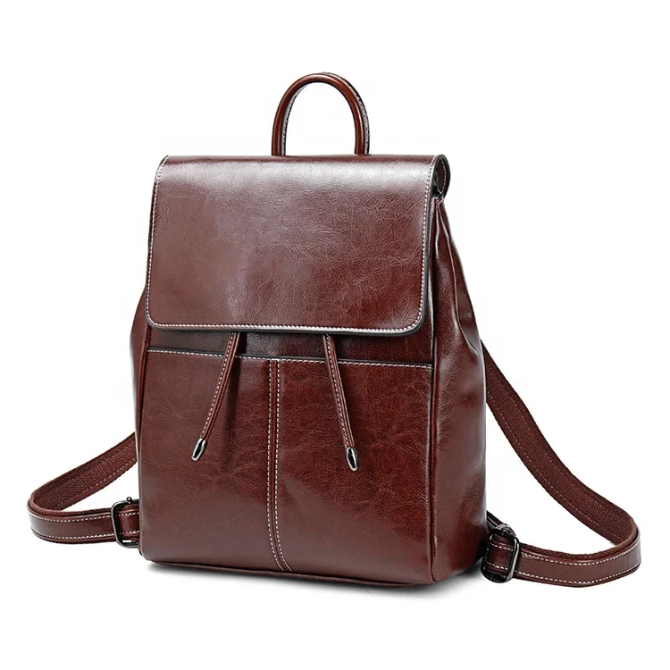 

China Manufacturer Genuine Leather Backpack Purse Casual College Travel Bags for Women, Four colors