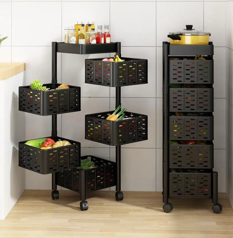 

360-degree floor multi-layer living room home function fruit vegetable basket storage rack rotatable kitchen shelf