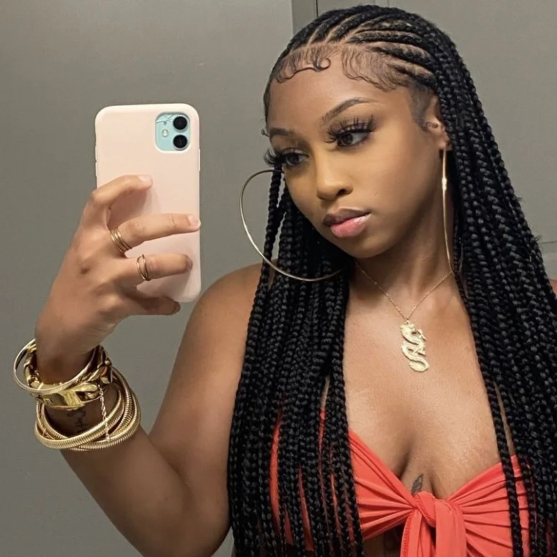 

Wholesale Handmade Braided Synthetic Lace Front Wigs With Baby Hair Long Black Box Braided Lace Front Wig