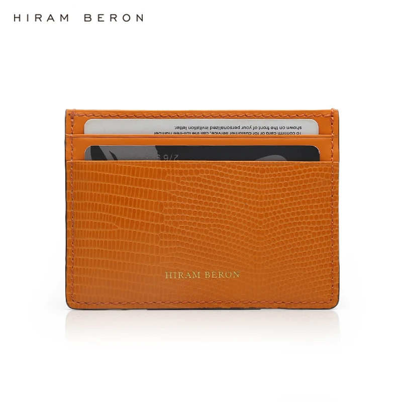 

Hiram Beron Orange Italian Leather Card Holder Credit Fashion Pouch Case Man Accessories Dropship