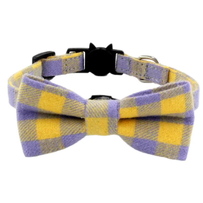 

Pet collar British plaid cotton bow cat collar cat face plastic buckle hanging Bell cat bow tie collar