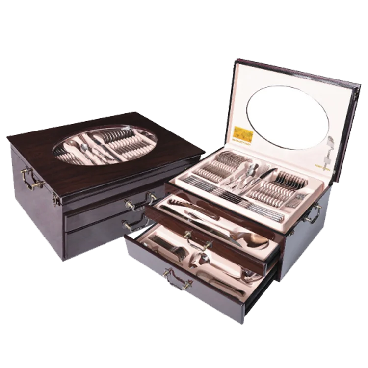 

148pcs cutlery set 18/10 stainless steel flatware with wooden case, Silver cutlery set