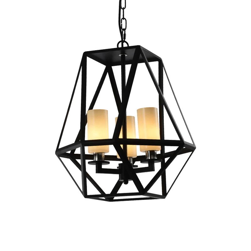Modern Industrial Style Simple Chandelier Creative Geometric Black Iron Cage Edison Bulb Pendant Light