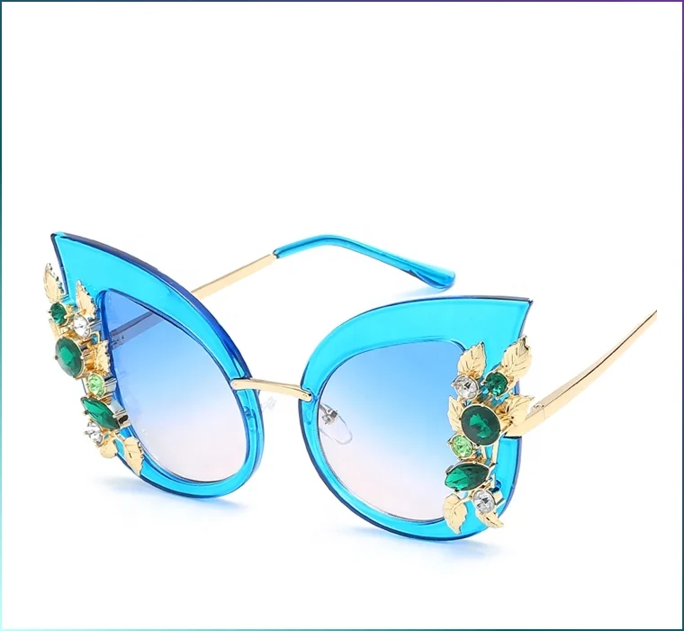 

High End Oversized Cat Eye Shape Sunglasses Luxury Diamond Sun Glasses optifix absorbable black mirror blu ray, 8 colors