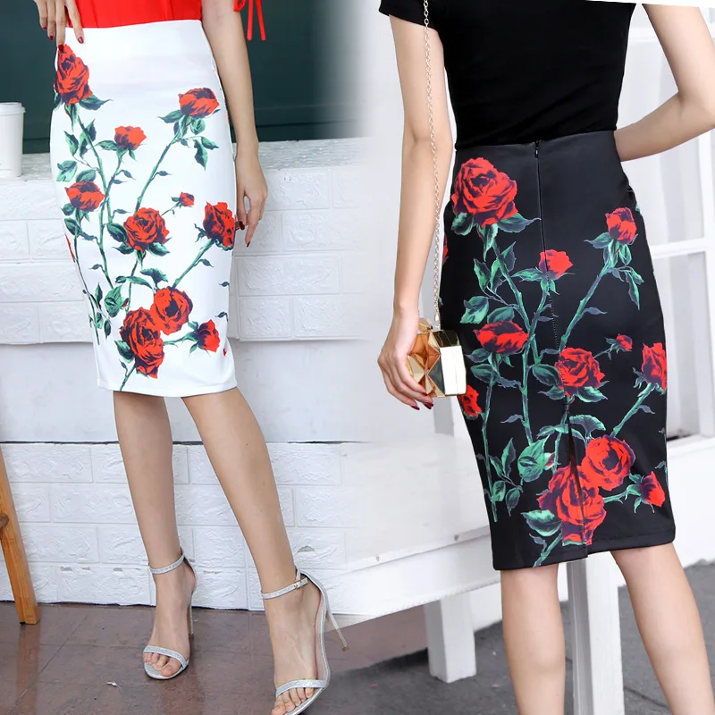 

New Arrival Dresses Summer Wrap Buttock Plus Size 2xl One-step Skirt Digital Print Skirts, As pic
