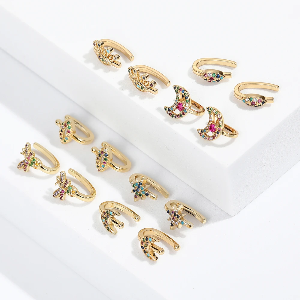 

Ear Cuff For Women 2 pcs Charming Zircon Clip On Earrings Gold ear cuff Without Piercing Earrings Jewelry, Gold color