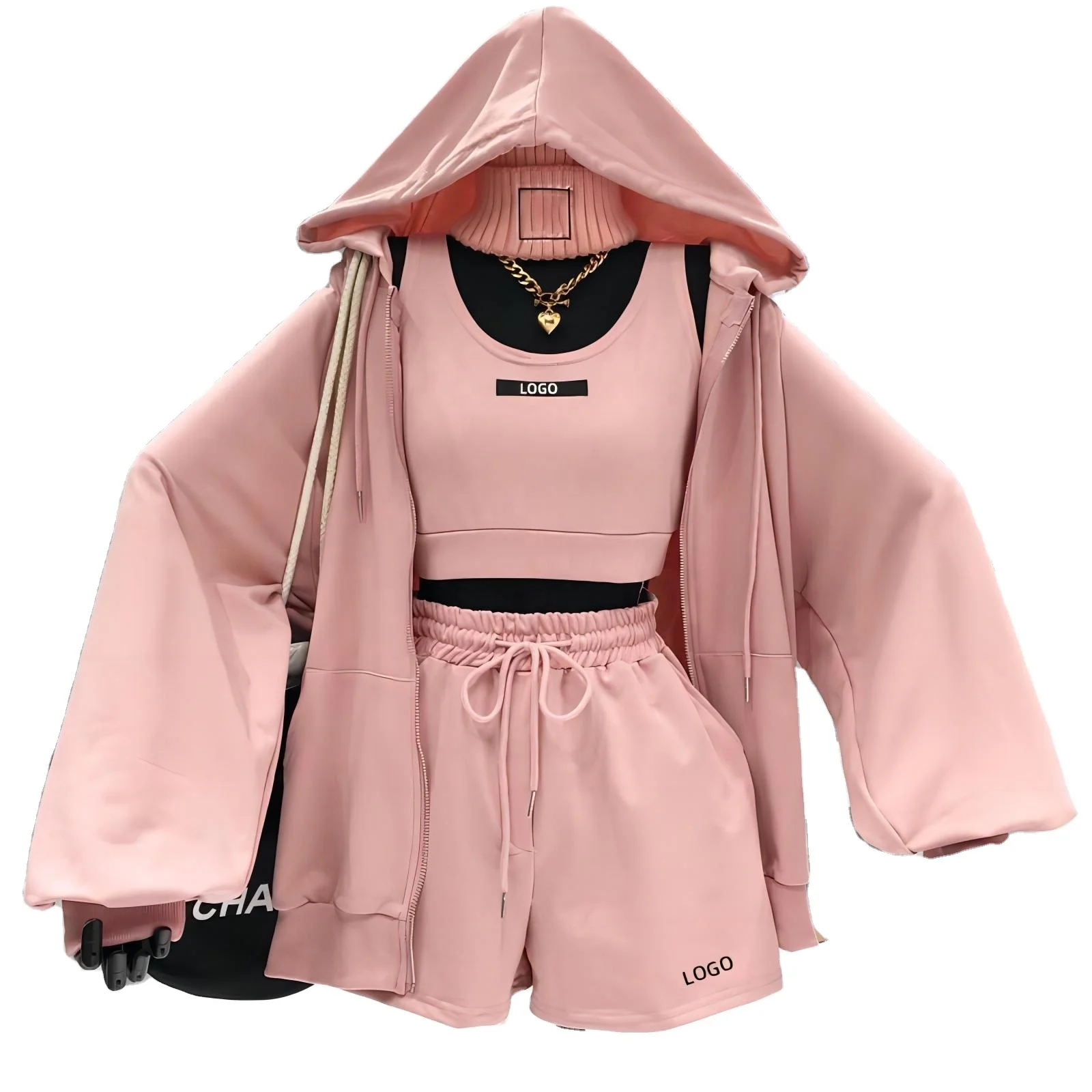 

L230712 Custom Women Sweatshirt And Shorts Set Oversize Tracksuit Fashion Clothes Three-Piece Adult Tank Top Shorts Hoodie Sets