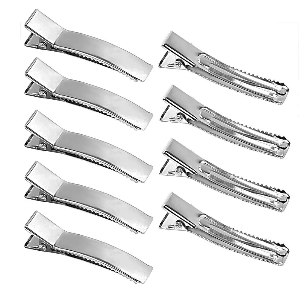 

100Pcs 35/50/60MM Double Prong Metal Hair Alligator Clips Barrettes Silver Color Blank Teeth Hairpins For Hair Styling Tools