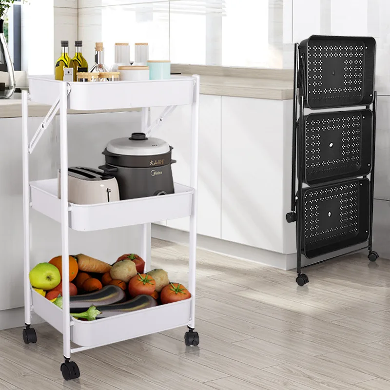 

Durable 3-tier Foldable Storage Shelves Kitchen Installation-free Folding Household Cabinet Condiment Storage Rack With Wheels, See picture