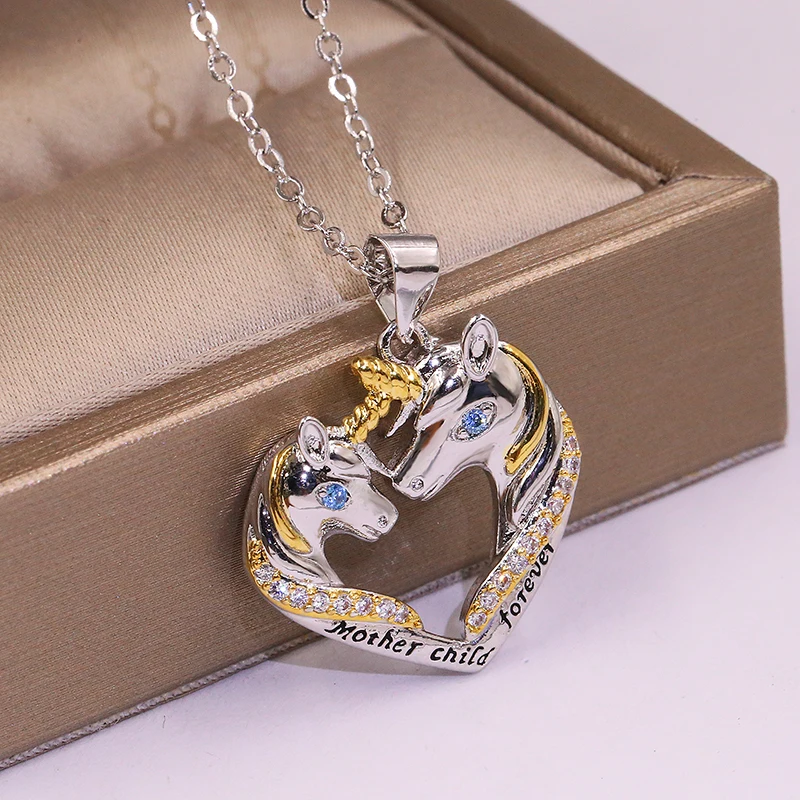 

Fashion Jewelry KYNL049 Unicorn Shape 3A Zircon Pendant Necklaces for Women, Silver