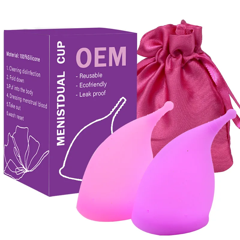 

Custom Logo Sensitive Period Menstrual Cup Reusable 2 Size for Female 100% Medical Grade Silicone, White, pink,purple