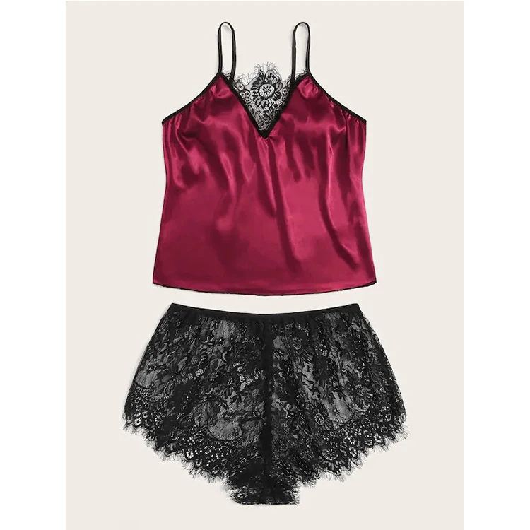 

NY-1023 New Amazon Hot Sales Lace Silk Lingerie Nighty Womens Set