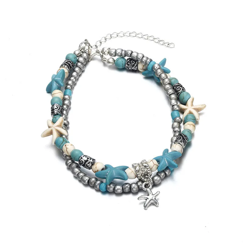

2021 New Fashion Bohemian Nature Beach Stone Beaded Anklet Bells Handmade Shell Anklet Women Jewelry