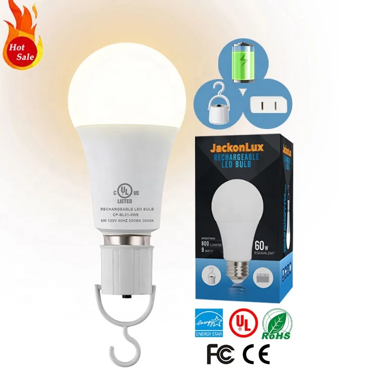 China Manufacturers 100LM/W 5W 7W 9W 12W E27 E26 B22 Smart Charge Emergency   Rechargeable LED Light Bulb CE ROHS