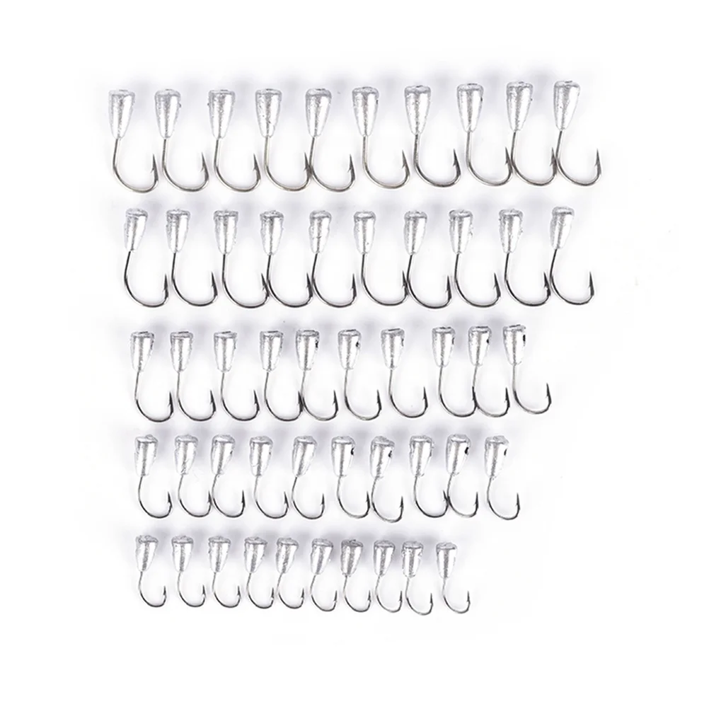 

TY 50 Pcs Hot Sale High Quality Japan Overturned Hook Tin Jig Head Stand Hooks Titanium Tungsten Barbed Fishhook, Silver