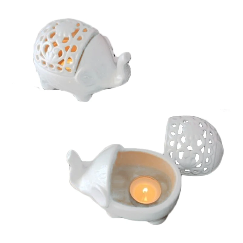 

Creative Home Decor Ornament White Hollow Elephant Shaped Candle Holder Stand For Scented Tea Candles