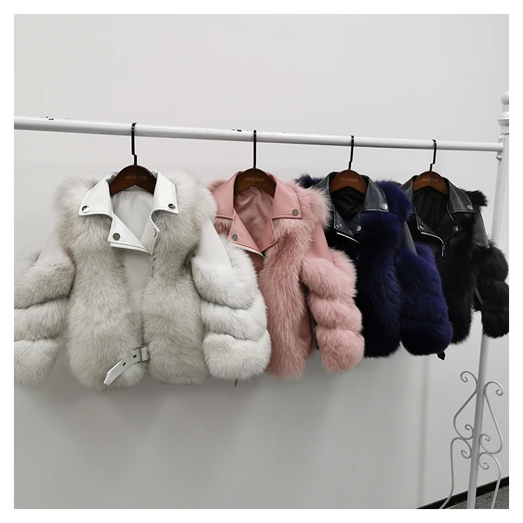 

Real leather with fox fur coat Fox Fur Warm girl fur coat