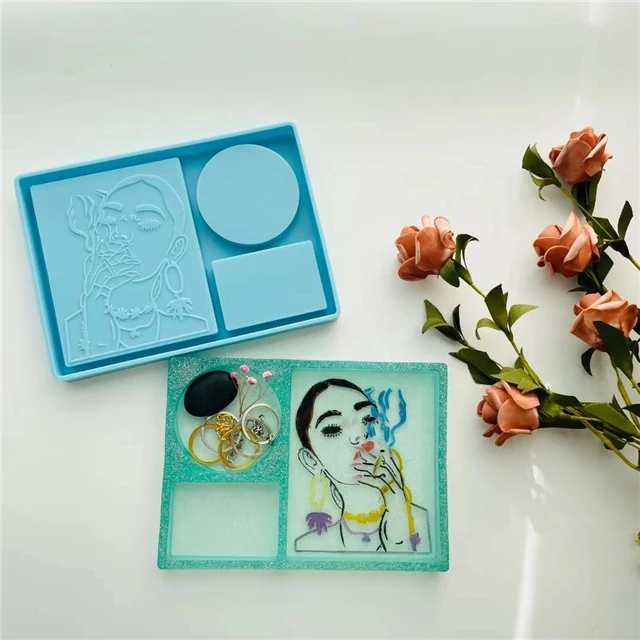 

L8018 Shiny Resin Crafting Mold Rectangle Smoking Woman Tray Silicone Molds