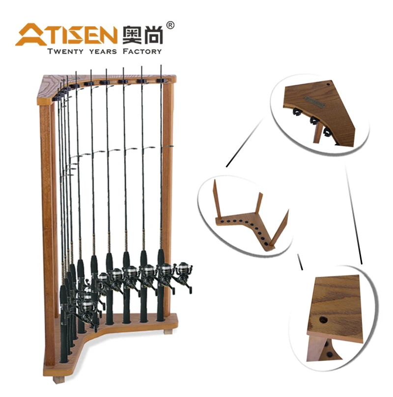 
Outdoor Fishing Rod Rack Rubber Solid Wood Floor Type Fishing Rod Storage Collection Rack 