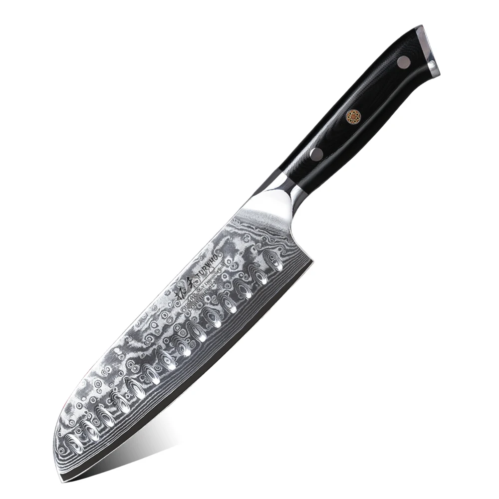 

Damascus Santoku Knife 7 inch Japanese Chef Knife with Black G10 Handle