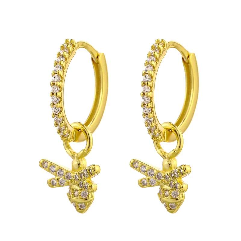 

Personality 925 Sterling Silver Honeybee Iced Out Zircon Clip On Earring Zircon Honeybee Pendant Earrings