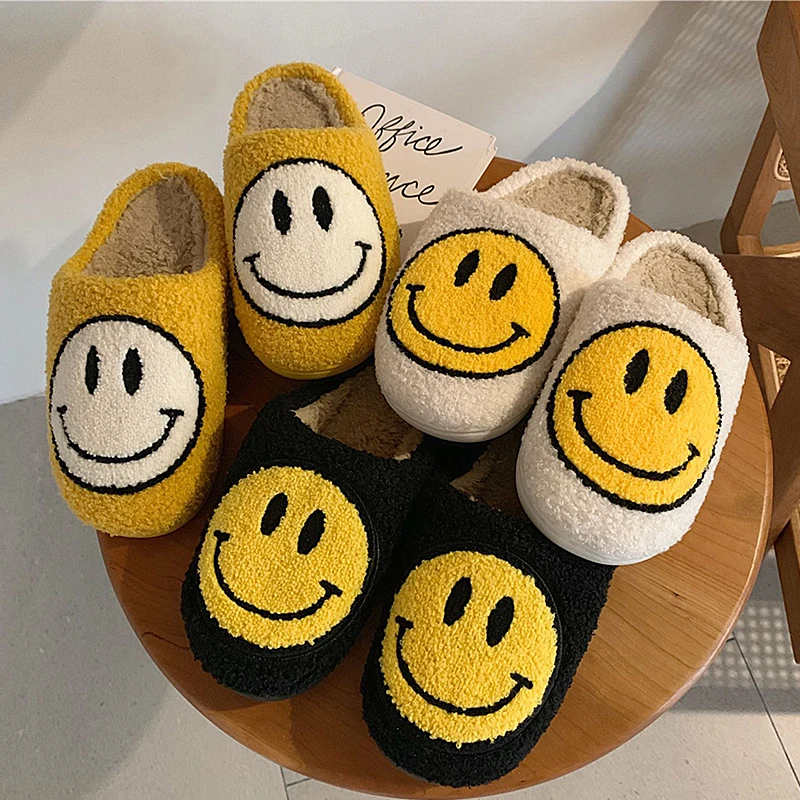 

Trend popular shopy Dropshipping free shipping cute smile face pattern smiley slipper winter indoor house women's slippers shoes