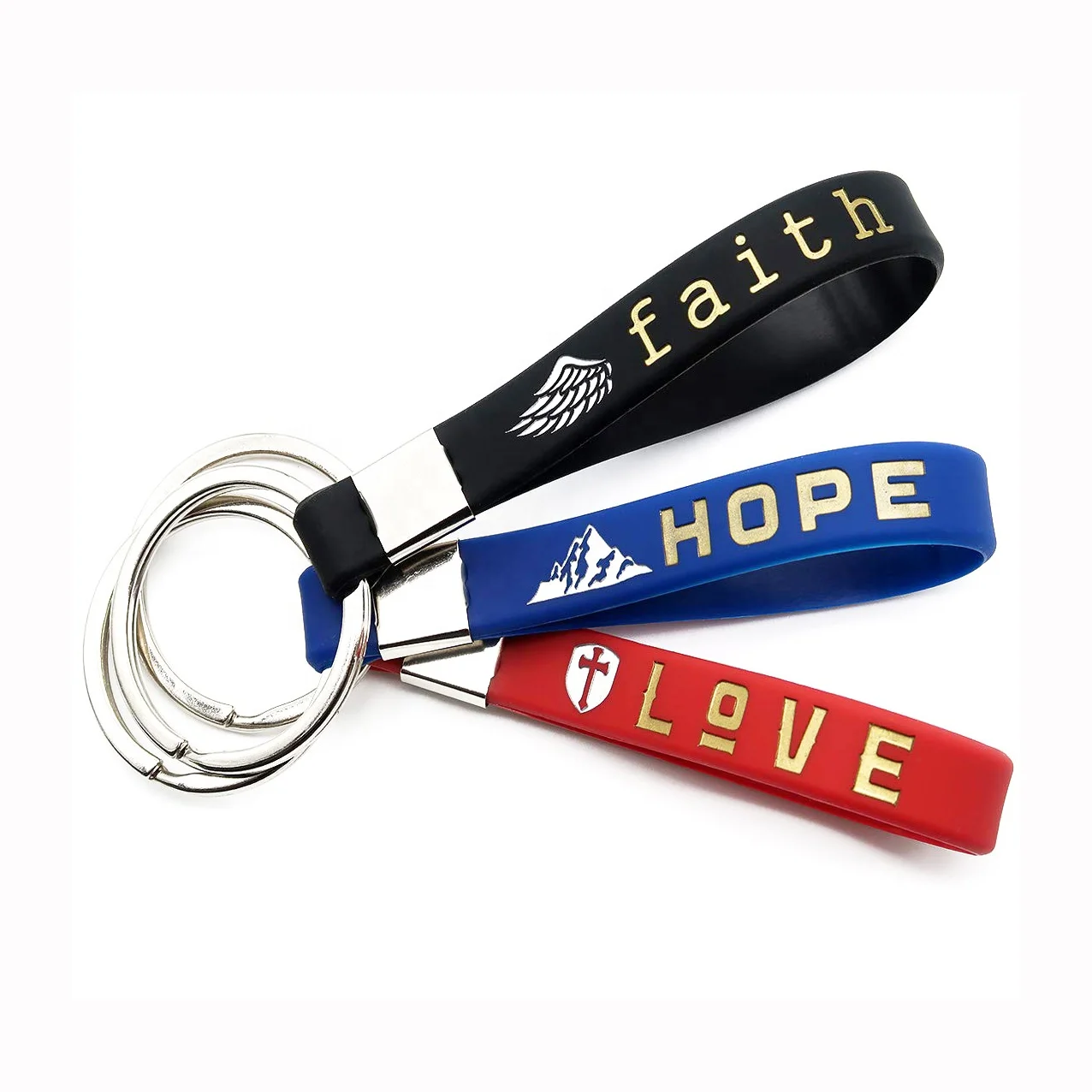 

Faith Hope Love Christian Keychains Cute Rubber Key Chains for Religious with Bible Verses Silicone ODM Ring Keychain JFSK0025