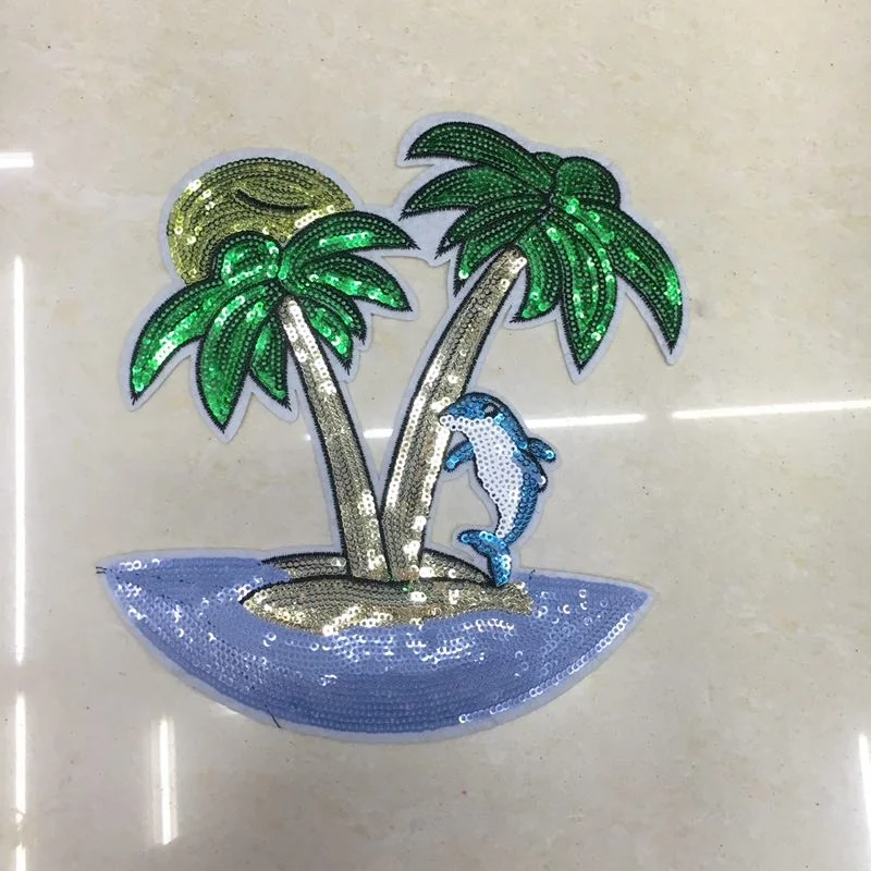 

New fashion coconut tree with Sequin Decal clothing DIY Decal clothing accessories patch