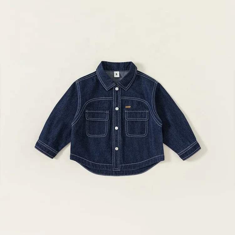 

wholesale autumn cotton viscose polyester kids wear jackets Open thread shirt style long sleeved toddler boy denim jacket