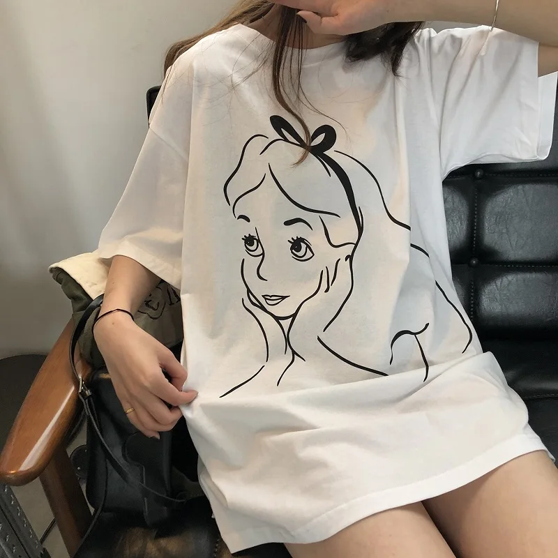 

top korean style ins fashion oversized plus size XXL women short sleeve round neck cotton T shirt, Picture showed