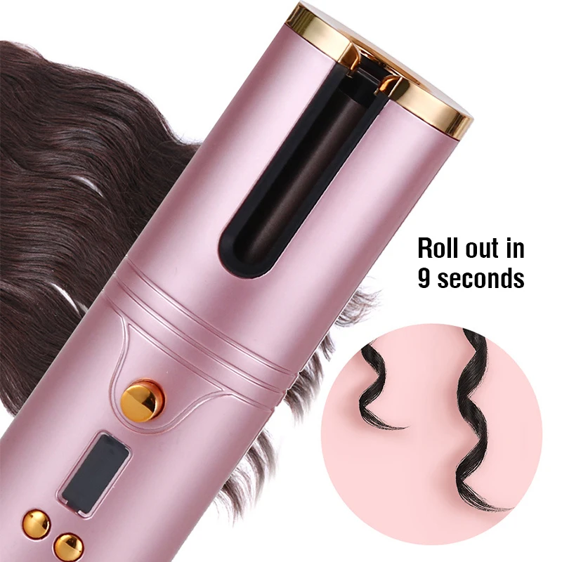 

Hair Curlers Electric Cordless Automatic Hair Curler Iron Wireless Curling Iron USB Rechargeable Air Display Temperature Ceramic, White gold purple