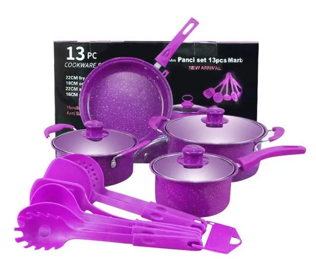

home cast iron purple pink cooking pot 13pcs nonstick colorful cookware sets, Customized color