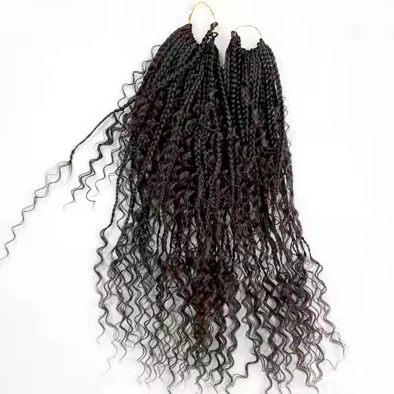 

Bohemian Box Braids Hair With Curls Boho Braids Ombre Synthetic Crochet Hair Extension Graft braids, 1b#